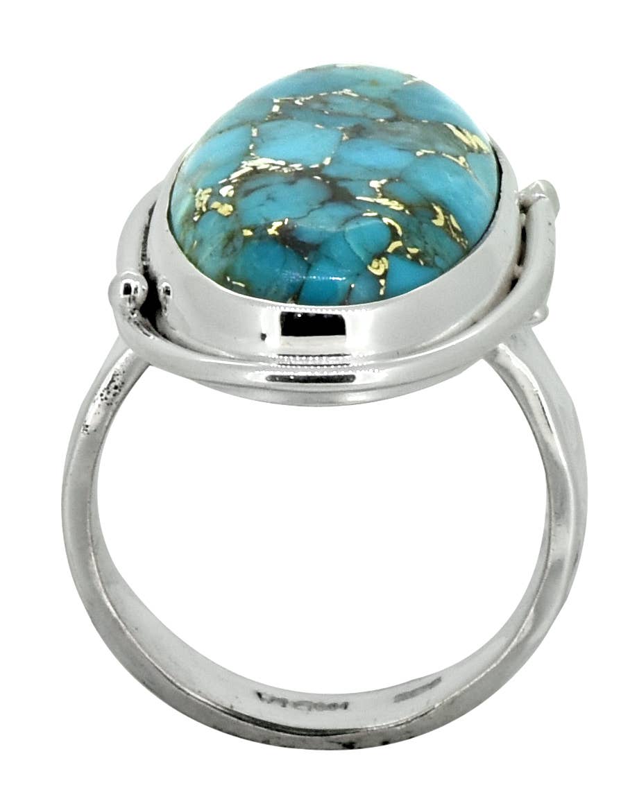 Blue Copper Turquoise Solid 925 Sterling Silver Ring: 6