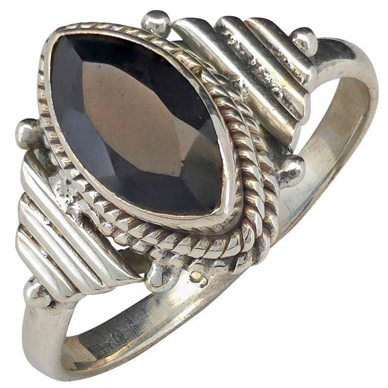 Faceted Black Onyx Sterling Silver Ring: 6