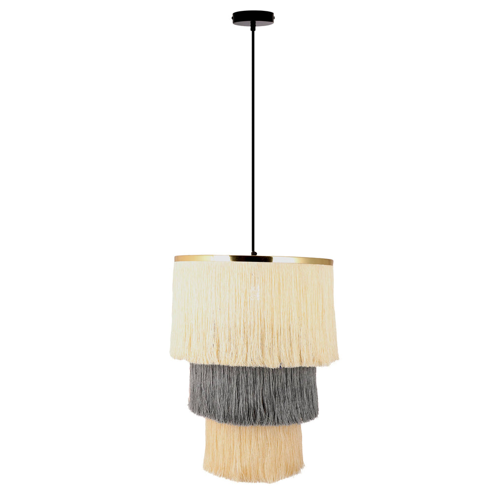 18"W Enya Cream and Grey Fringe Pendant Light