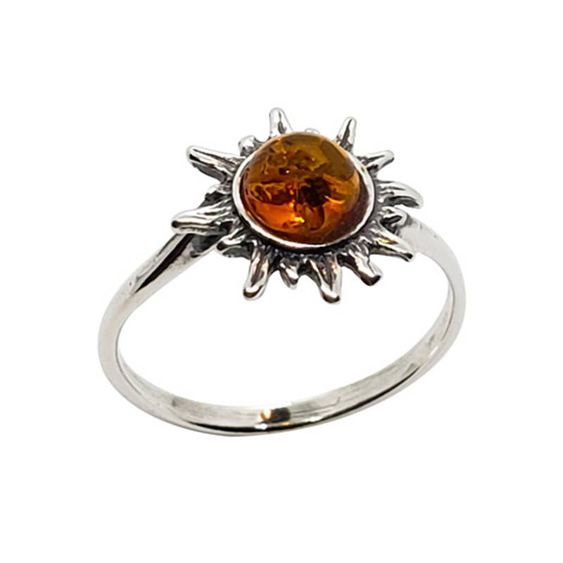 Sun Cognac Amber Sterling Silver Ring: 7
