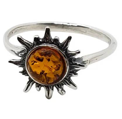 Sun Cognac Amber Sterling Silver Ring: 7