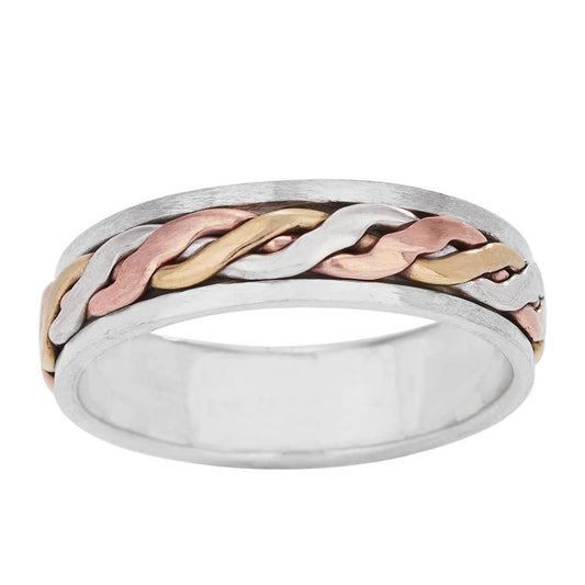 Twisted Braid Sterling Silver, Brass, Copper Men's Spin Ring: 10