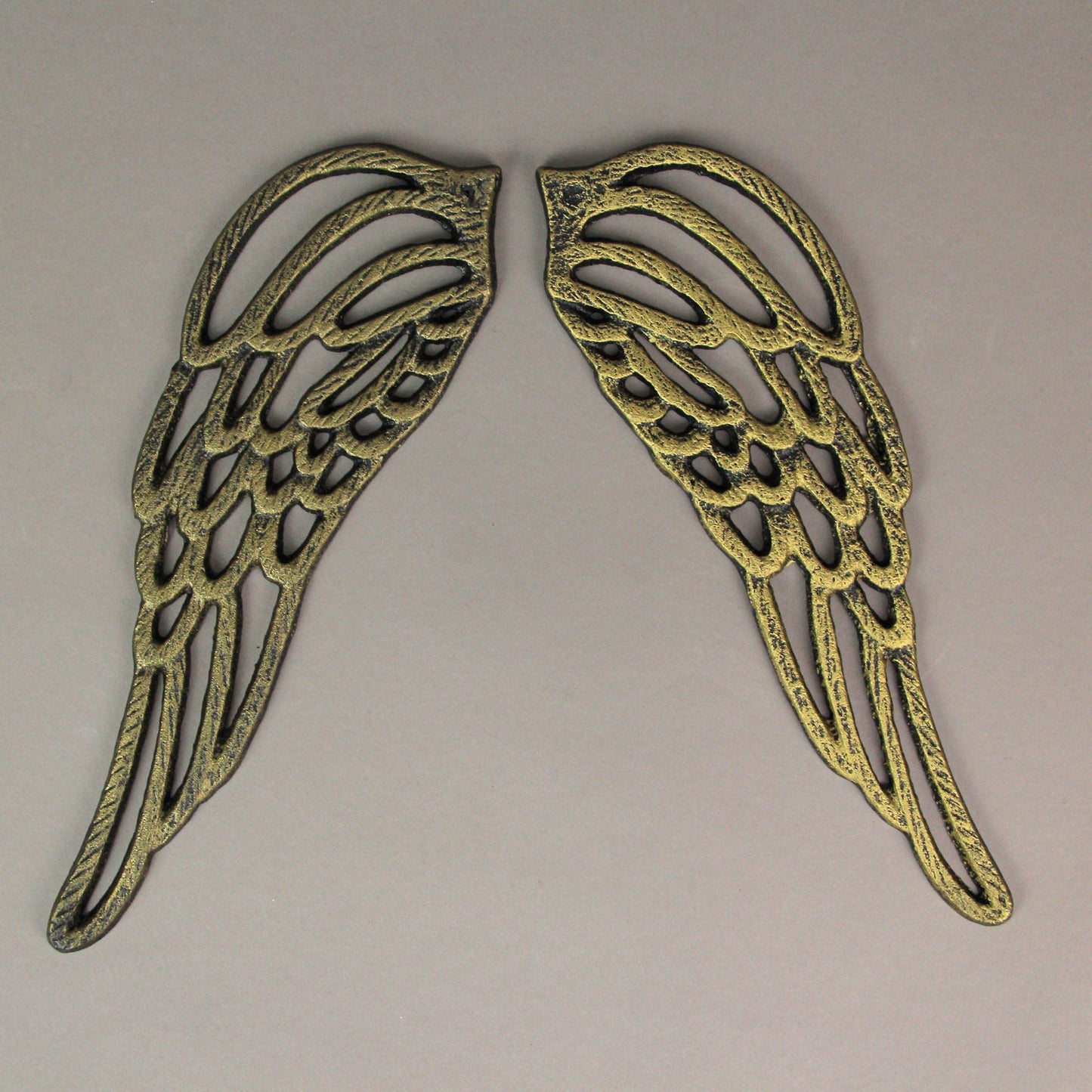 Antique Gold Cast Iron Set of Angel Wings Wall Sculpture