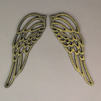 Antique Gold Cast Iron Set of Angel Wings Wall Sculpture