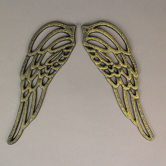 Antique Gold Cast Iron Set of Angel Wings Wall Sculpture