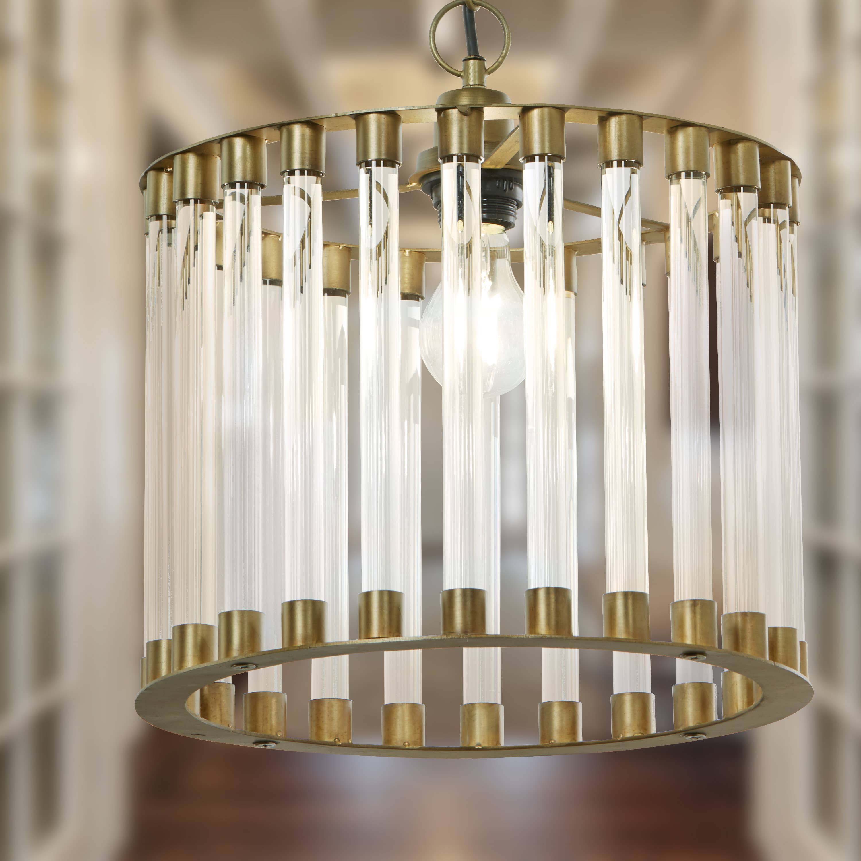 13"W Clear & Gold Glass and Metal Pendant Light