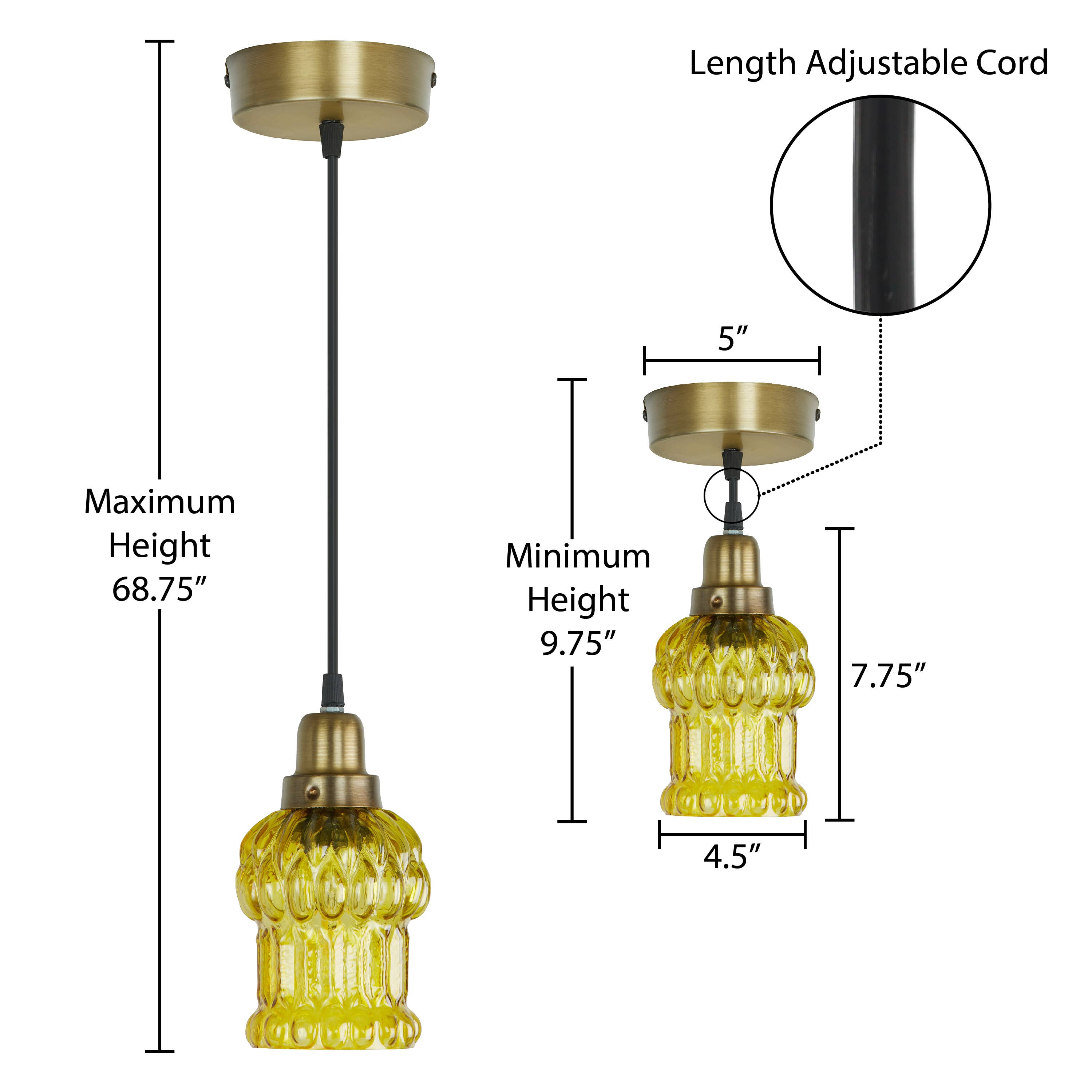 4.5"W 1-Light Gillian Glass and Metal Pendant: Yellow