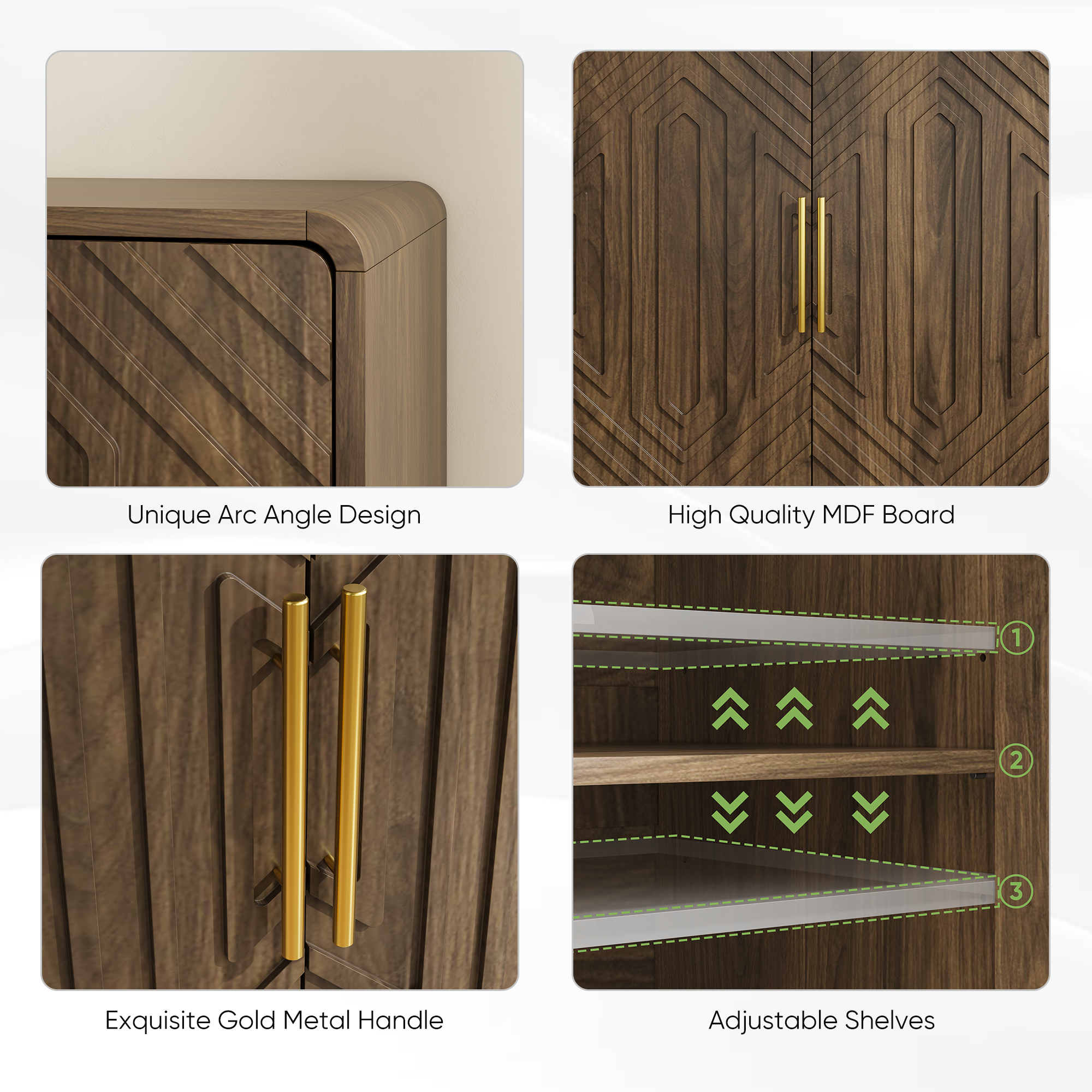 Retro Industrial Walnut Sideboard Buffet -2 Carved Doors: Default