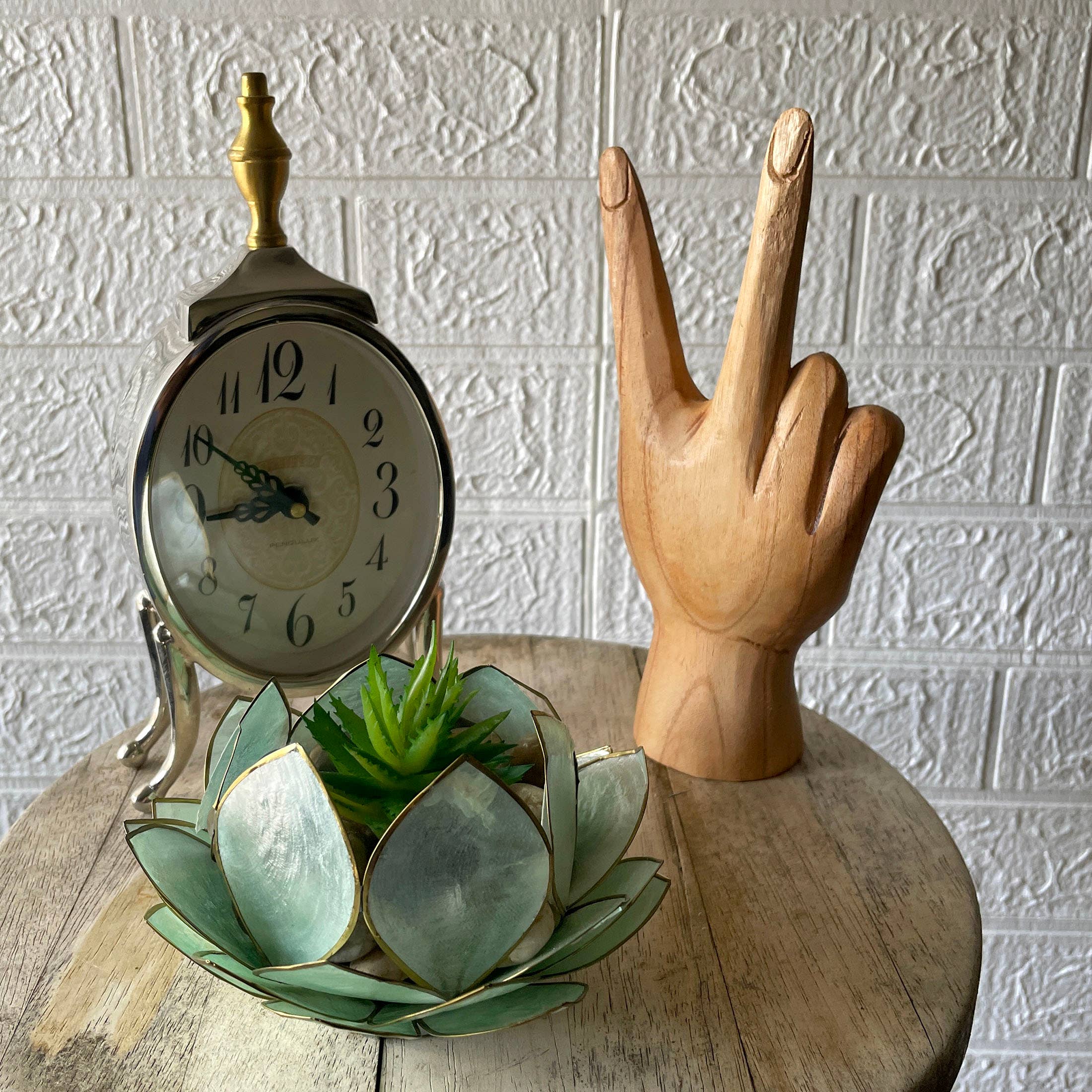 Carved Wood Peace Sign Hand Gesture Statue 7.75 Inch