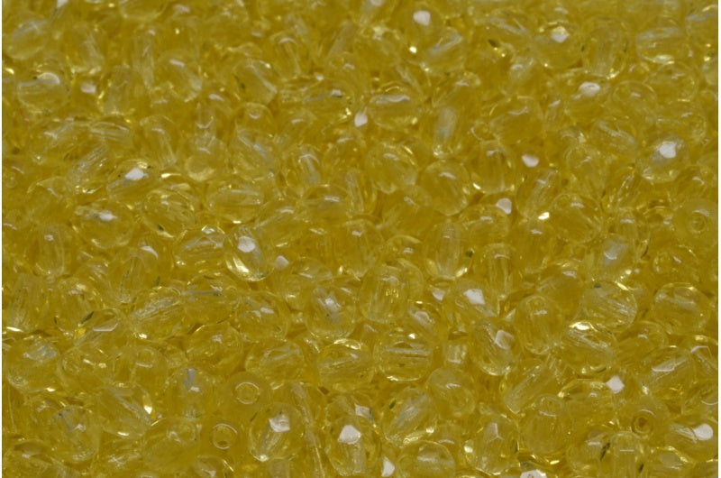 Faceted Round Fire Polished Beads, Transparent Yellow (80120), Glass, Czech Republic