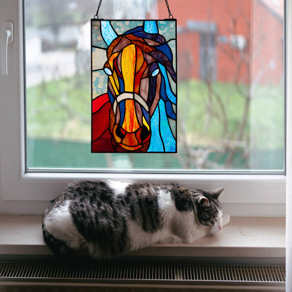 13"H Roz Horse Stained Glass Window Panel