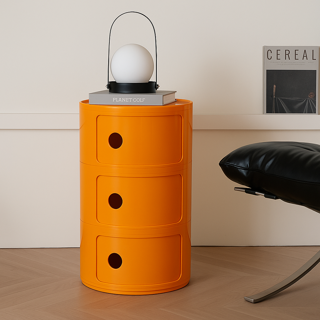 3 Tiers Round Storage Drawers Nightstand