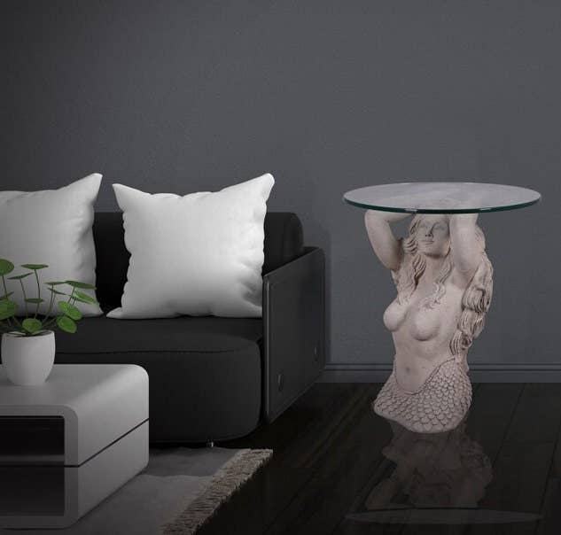 Large Mermaid end table in Roman Stone finish