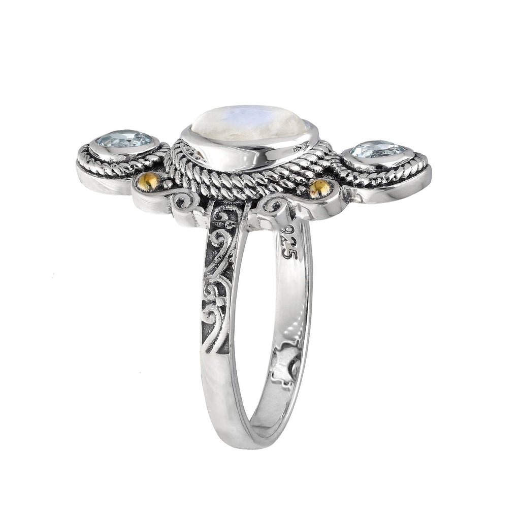 Rainbow Moonstone Sterling Silver Statement Rings: 8