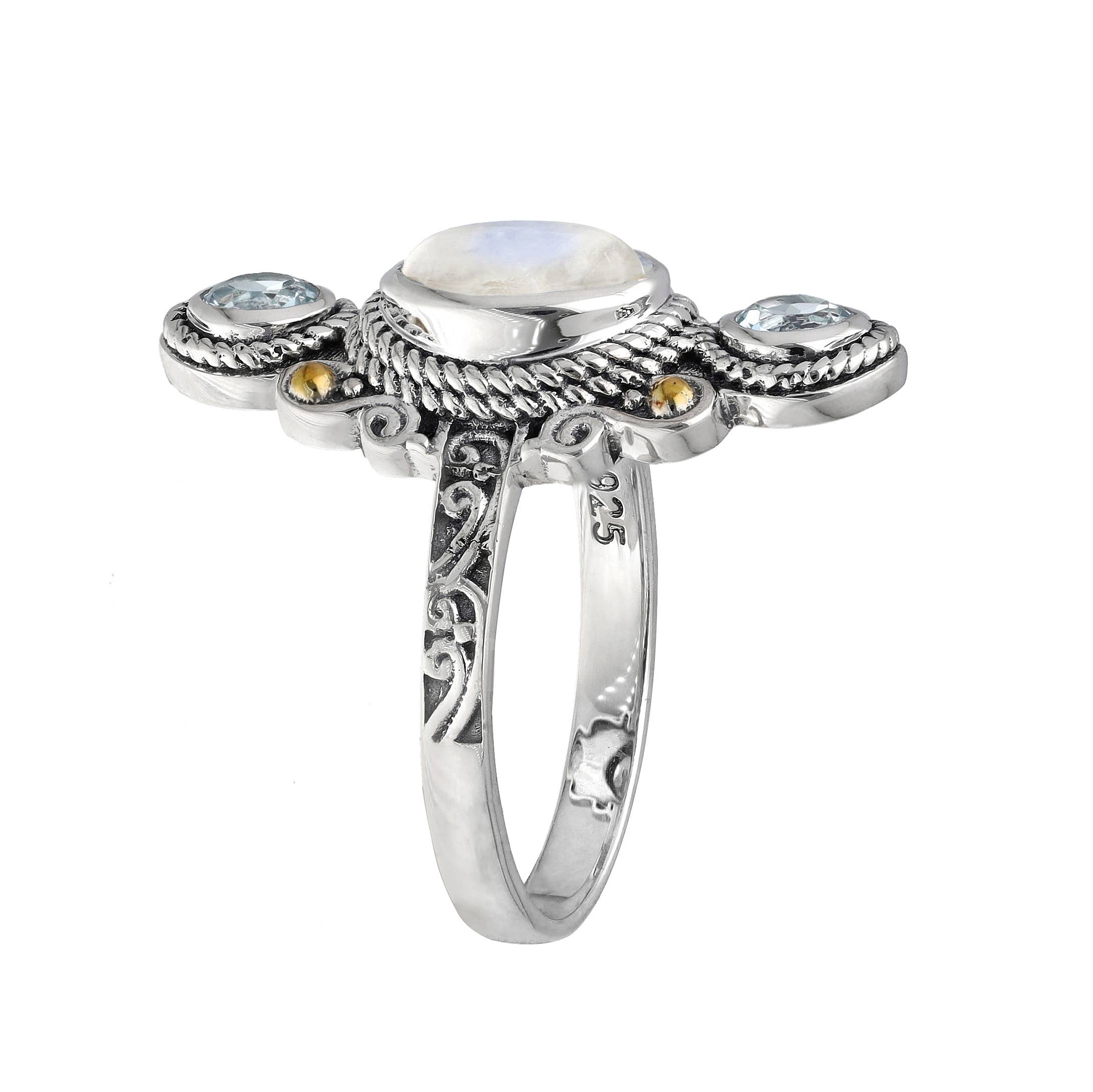 Rainbow Moonstone Sterling Silver Statement Rings: 8