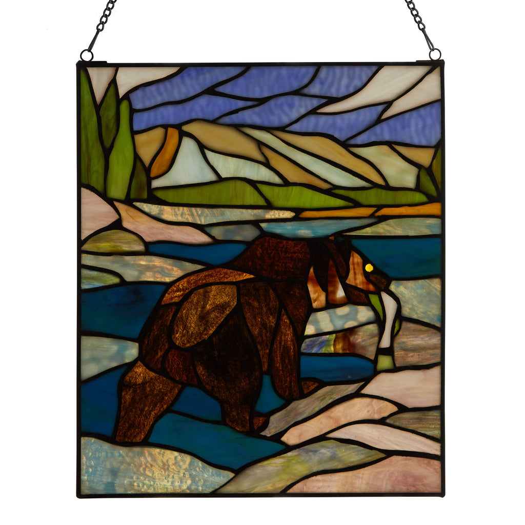 14"H Brown Bear Stained Glass Window Panel