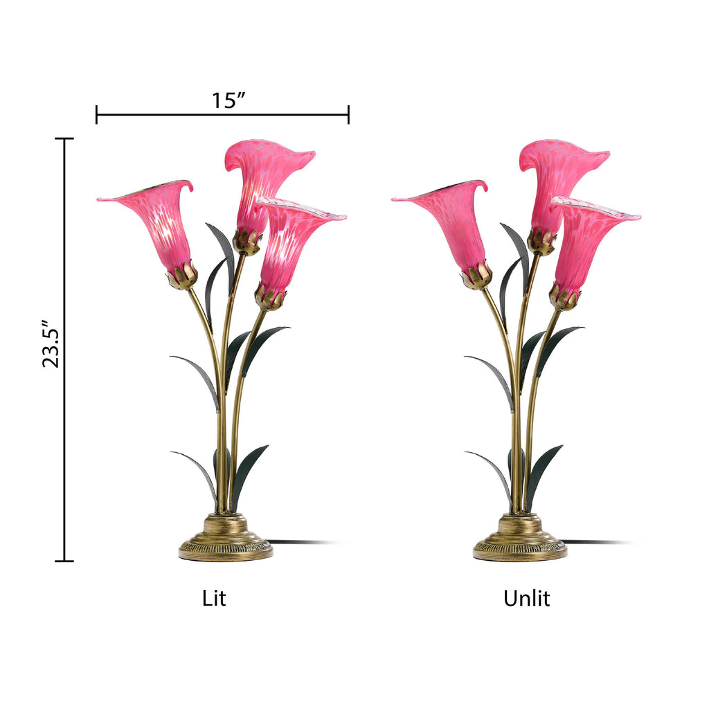 23.5"H Fuchsia 3 Shade Handblown Glass Calla Lily Table Lamp