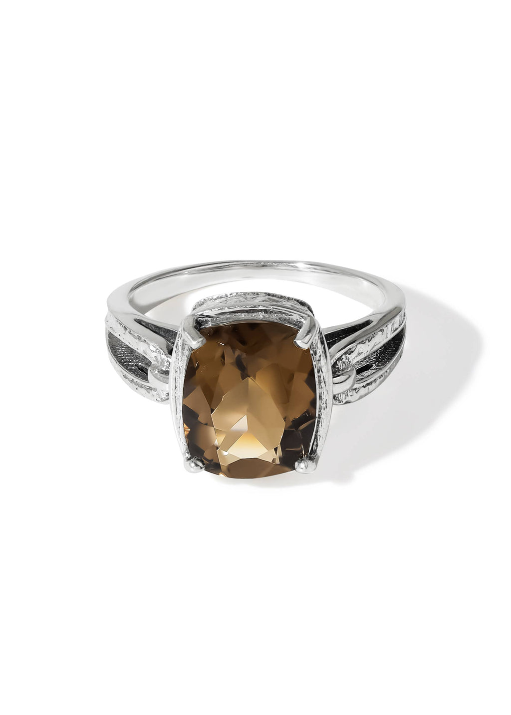 925 Silver Shadow Flame Smoky Quartz Textured Ring: 10