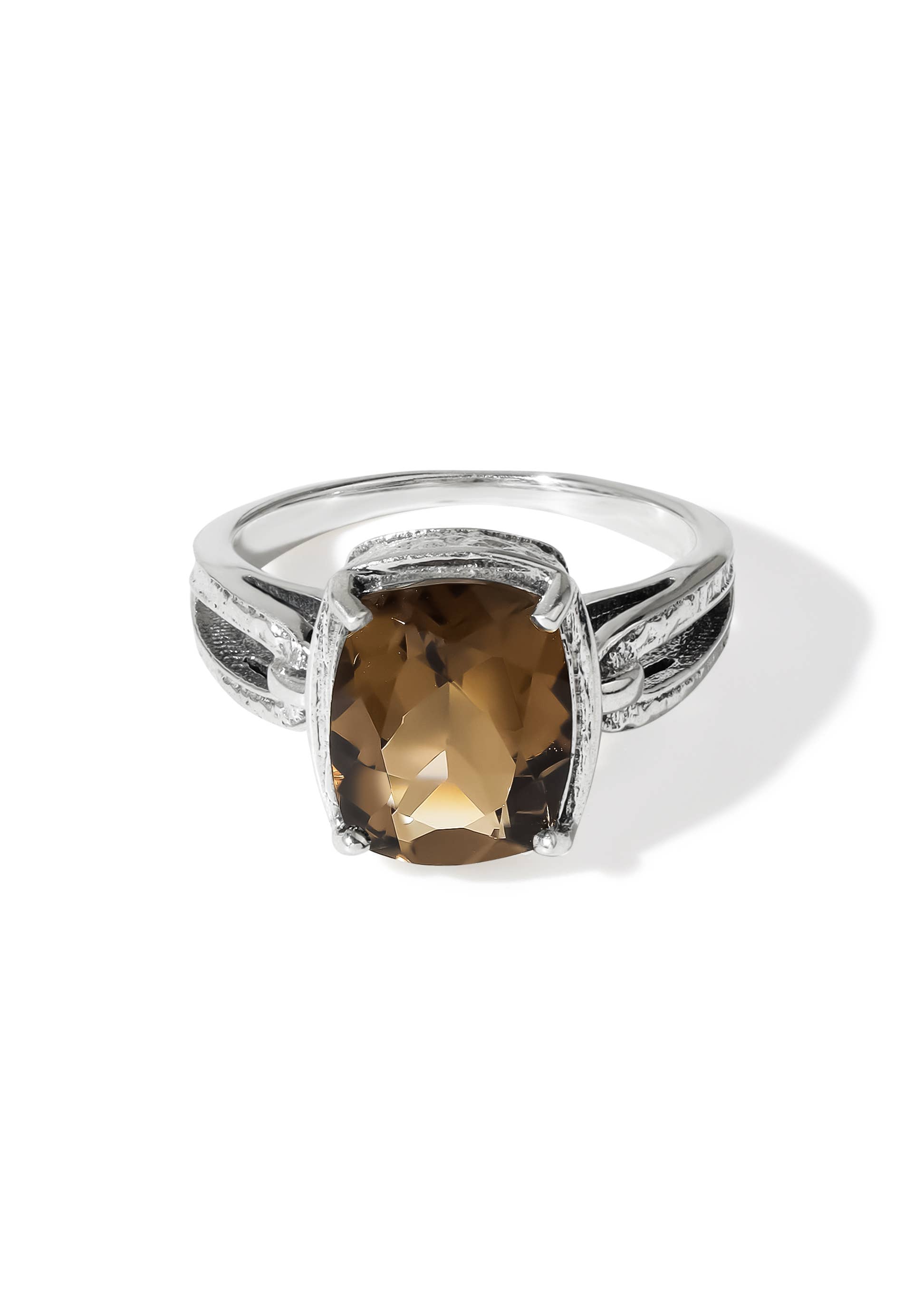 925 Silver Shadow Flame Smoky Quartz Textured Ring: 10