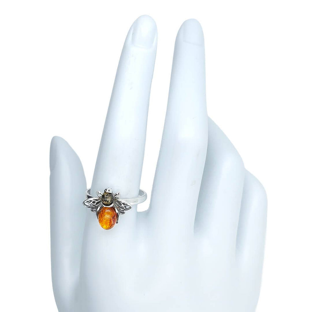 Multicolor Amber Sterling Silver Bee Ring: 7