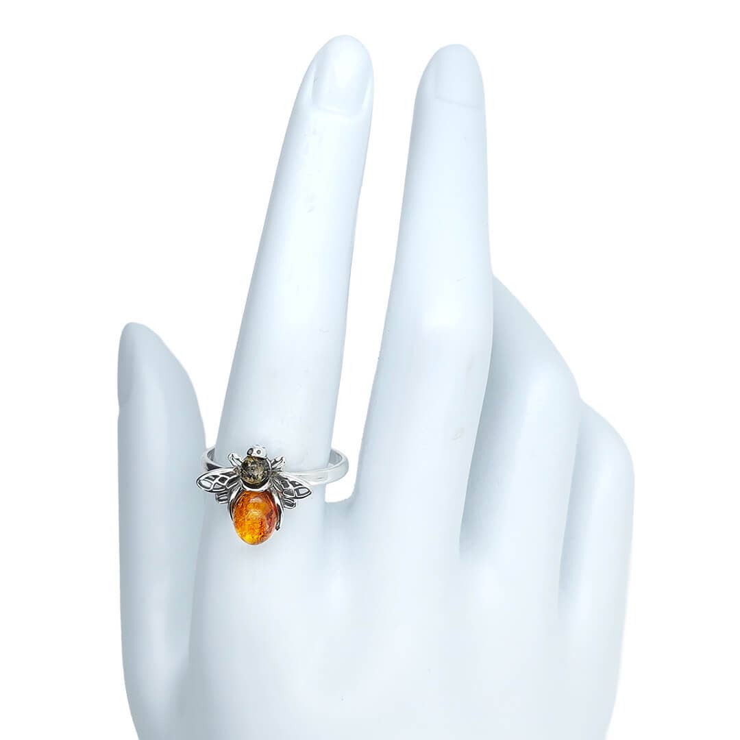 Multicolor Amber Sterling Silver Bee Ring: 7