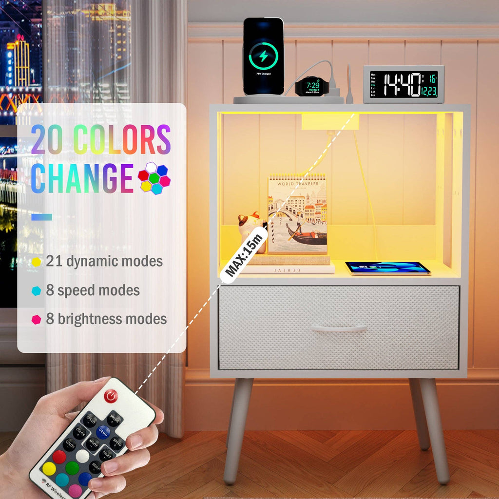 2-Pack Modern Nightstand with Charging Station, White: Default
