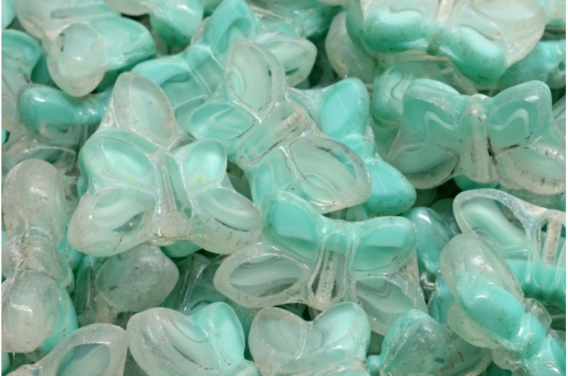 Table Cut Butterfly Beads, Turquoise Hematite (56218-14400), Glass, Czech Republic