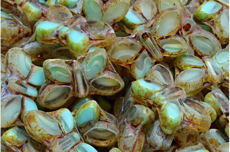 Table Cut Butterfly Beads, Teal Travertin (56218-86800), Glass, Czech Republic