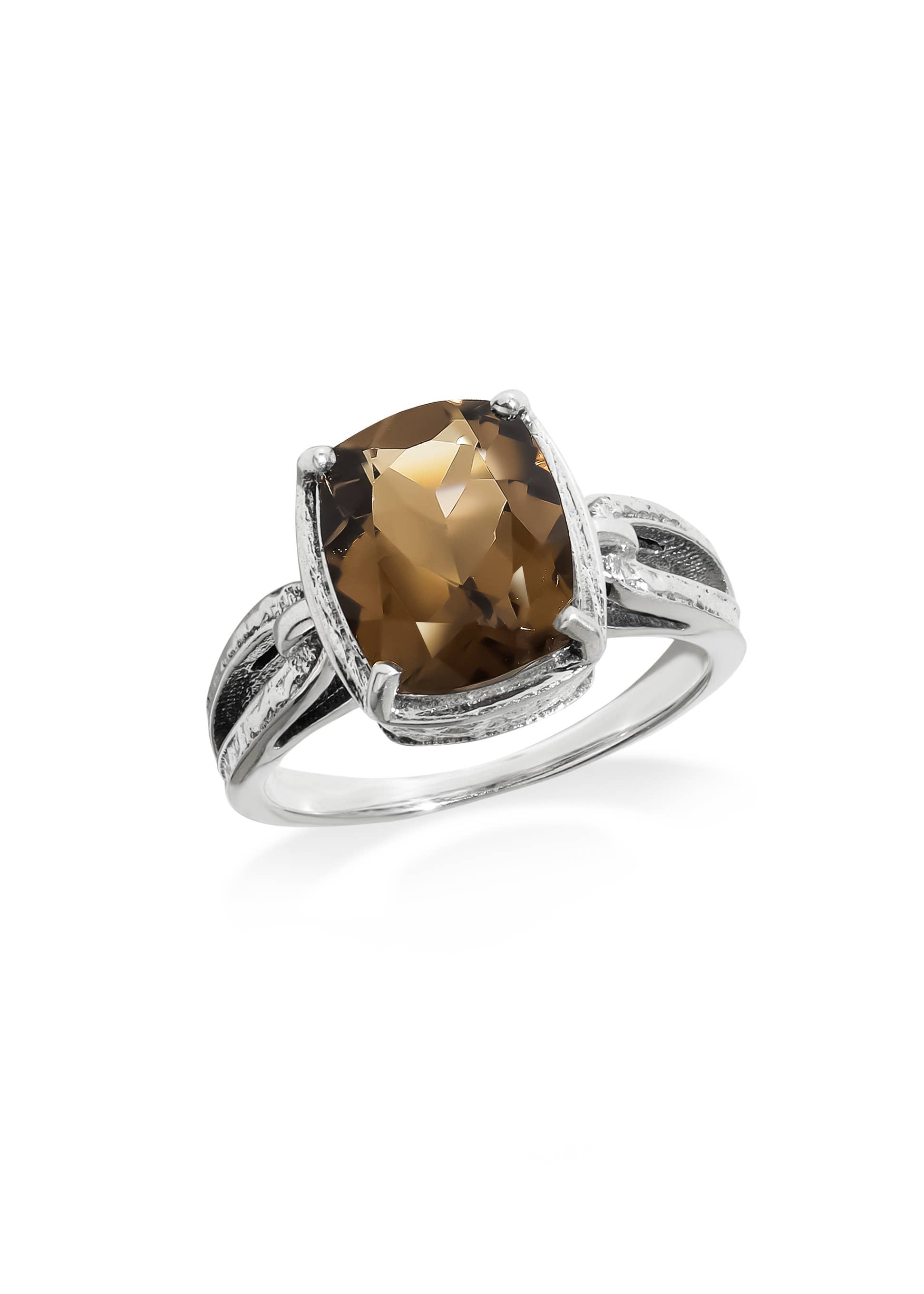 925 Silver Shadow Flame Smoky Quartz Textured Ring: 10