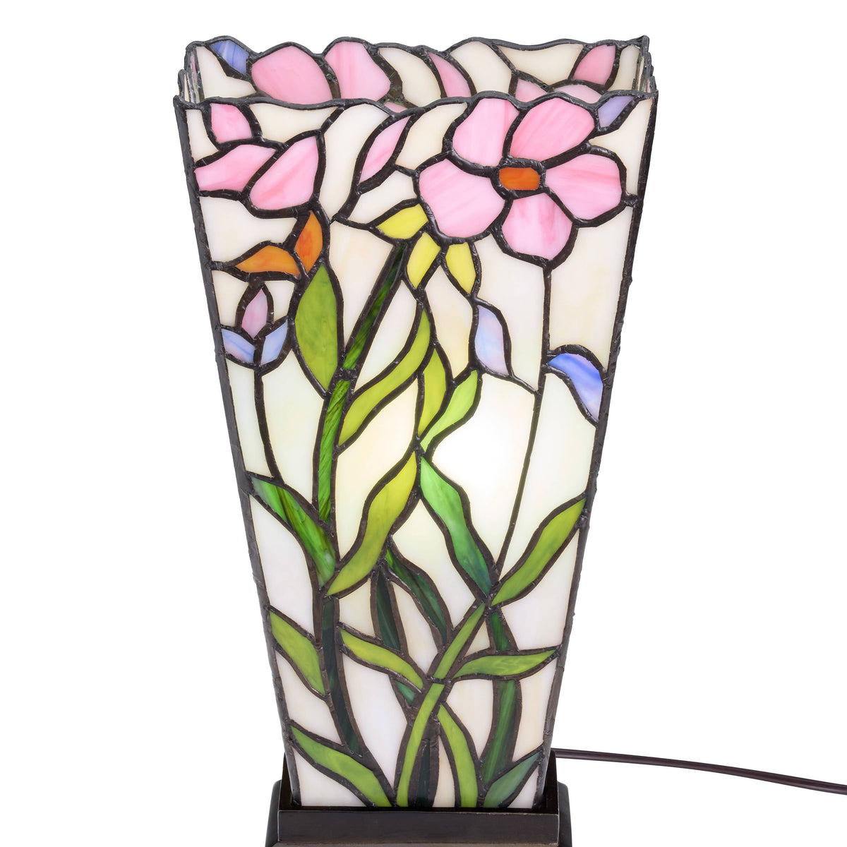 15.5" Floral Stained Glass Vase-Shaped Table Lamp