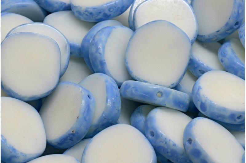 Table Cut 8 Edged Designed Beads, Gray Blue Spotted (83500-33308), Glass, Czech Republic