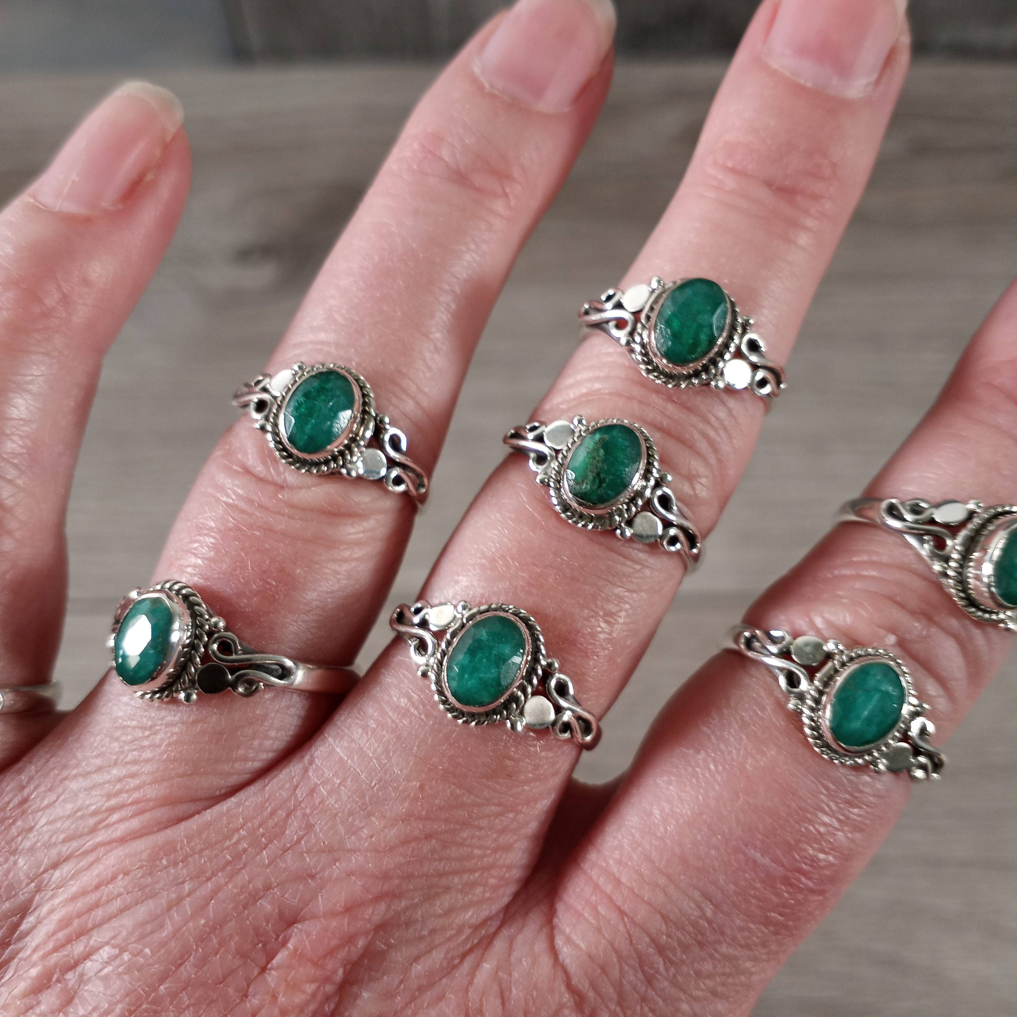 Gemstone Sterling Silver Ring Boho Chic: Emerald / 6
