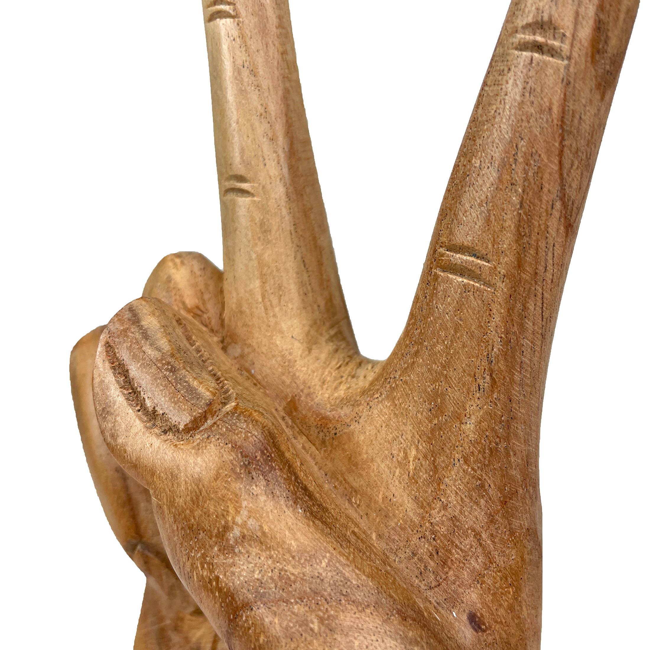 Carved Wood Peace Sign Hand Gesture Statue 7.75 Inch