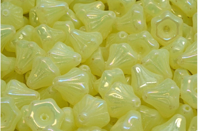 Flower Bell Beads, Opal Yellow Brown Iris (81000-21415), Glass, Czech Republic