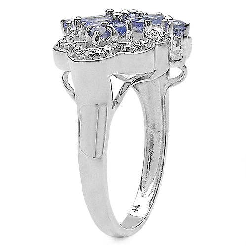 Genuine Tanzanite & White Topaz Sterling Silver Ring Size 7