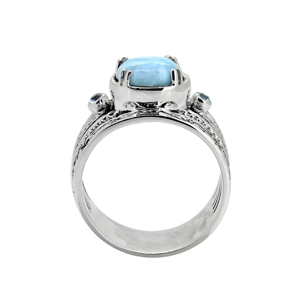 Larimar & Swiss Blue Topaz 925 Sterling Silver Antique Ring: 11