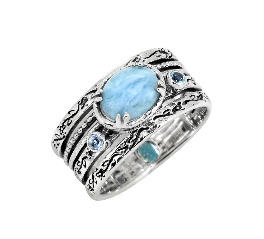 Larimar & Swiss Blue Topaz 925 Sterling Silver Antique Ring: 11