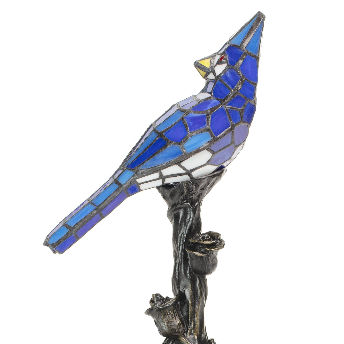 13.5" Genevieve Blue Jay Stained Glass Bird Accent Lamp