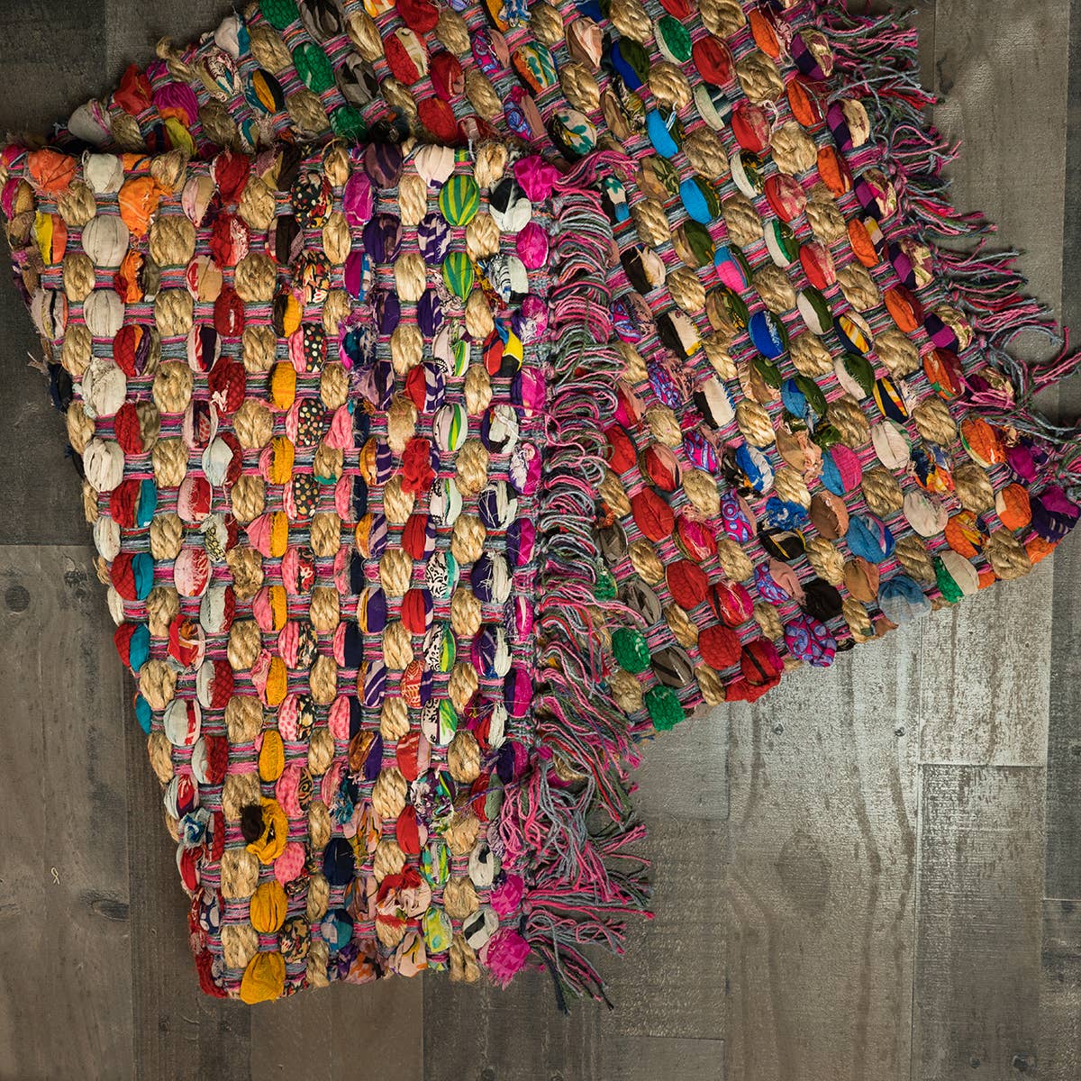 Colorful Jute Rug with Fringe