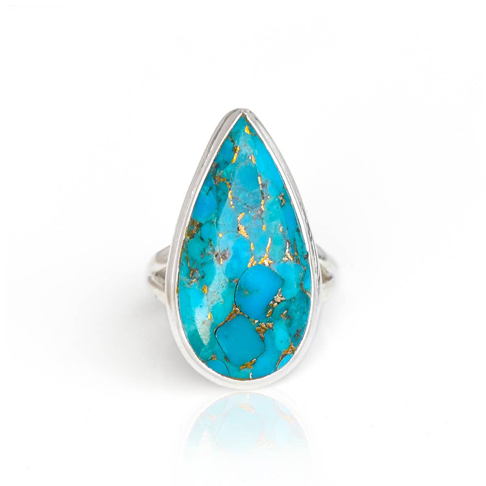 Blue Copper Turquoise Solid 925 Sterling Silver Ring Jewelry: 7