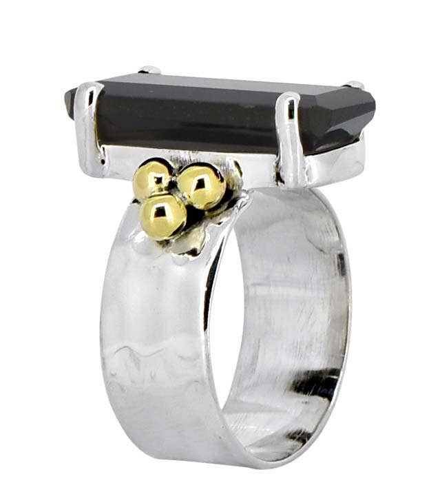 Black Onyx Ring 925 Sterling Silver With Brass Accents: 9