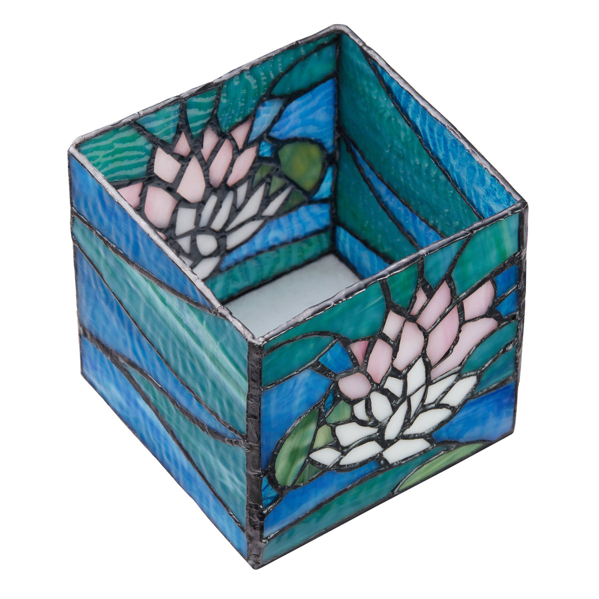 4.75" Blue Lotus Pond Stained Glass Candle Holder