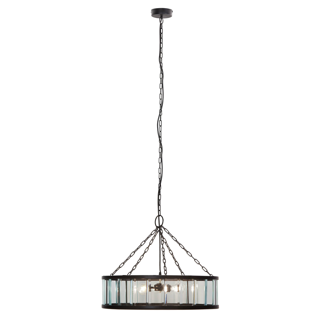 25"W 3-Light Black Metal and Glass Hanging Pendant Lamp