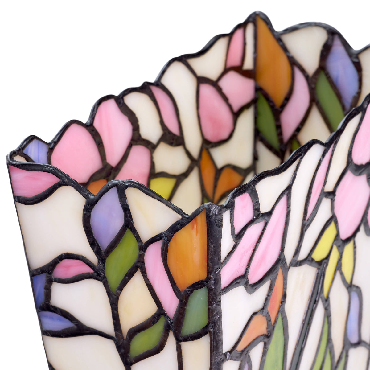 15.5" Floral Stained Glass Vase-Shaped Table Lamp