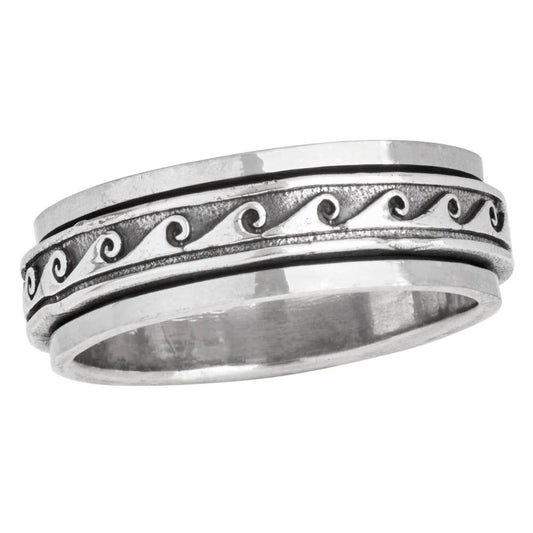 Rolling Waves Sterling Silver Men's Spin Ring: 11