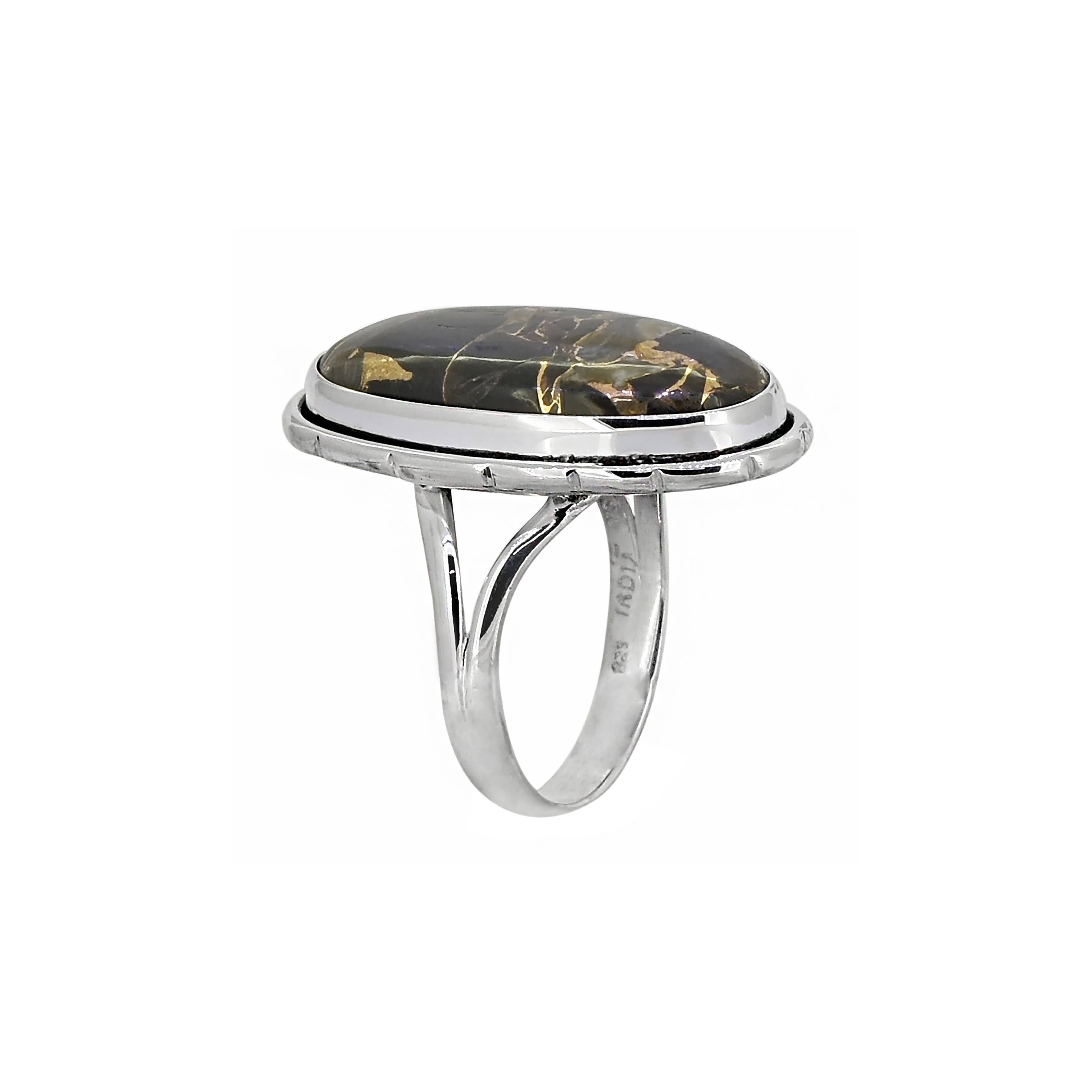 925 Sterling Silver Black Copper Onyx Statement Ring: 7