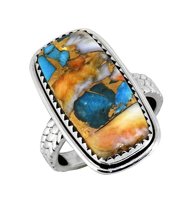 Oyster Copper Turquoise 925 Sterling Silver Statement Ring : 8