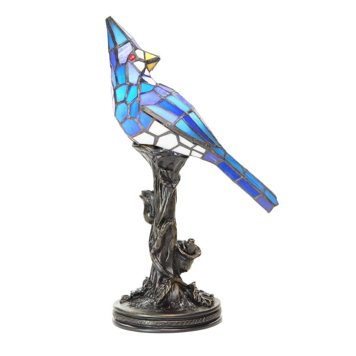 13.5" Genevieve Blue Jay Stained Glass Bird Accent Lamp