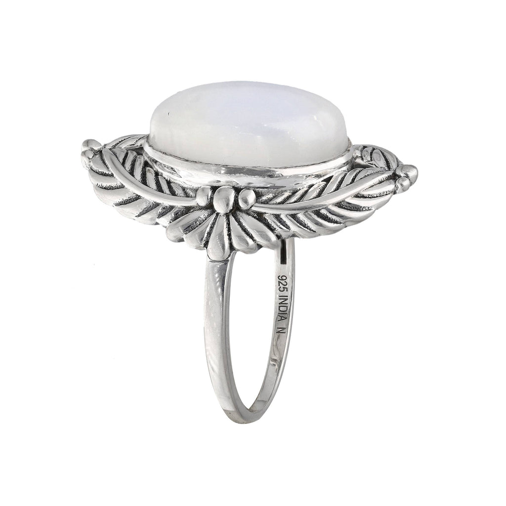 Moonstone Sterling Silver Leaf Style Solitaire Ring: 7