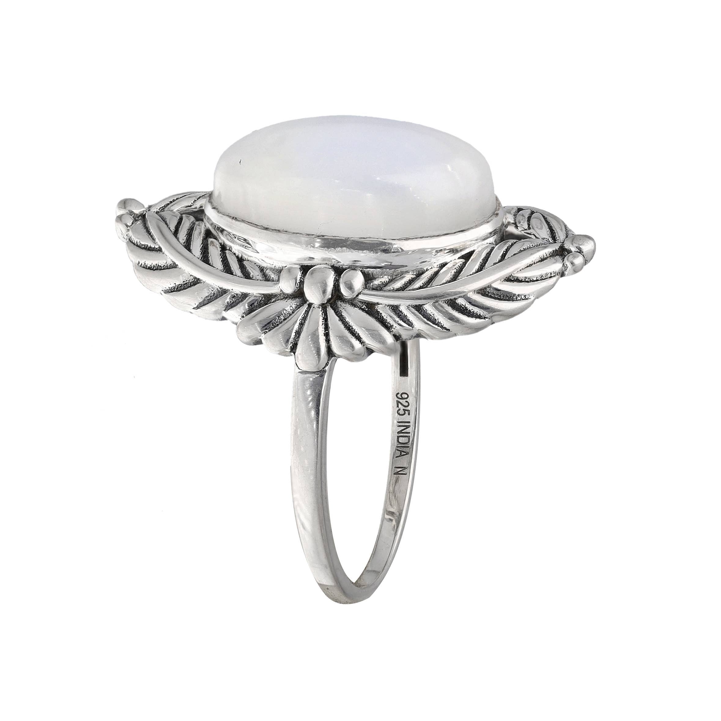 Moonstone Sterling Silver Leaf Style Solitaire Ring: 7